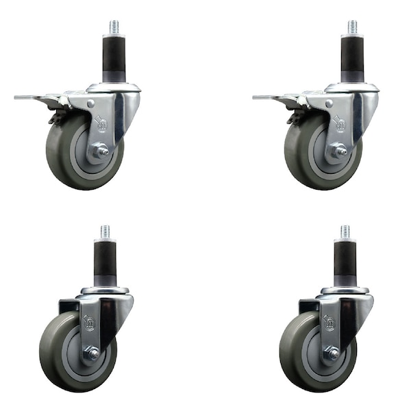 Service Caster 3.5'' SS Gray Poly Swivel 1-1/4'' Expanding Stem Caster Set 2 Total Lock Brakes, 4PK SCC-SSEXTTL20S3514-PPUB-2-S-2-114 - main